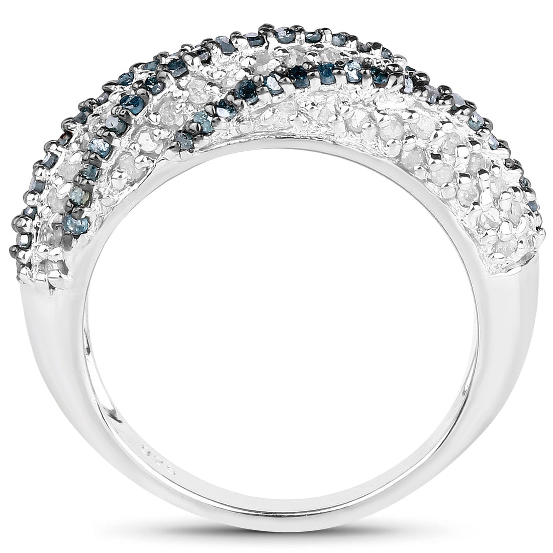 1.25 Carat Genuine Blue Diamond &amp; White Diamond .925 Sterling Silver Ring