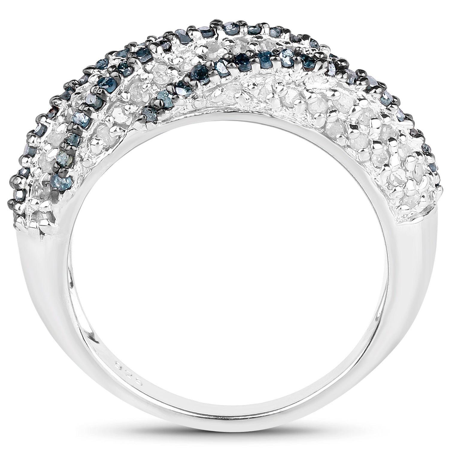1.25 Carat Genuine Blue Diamond &amp; White Diamond .925 Sterling Silver Ring