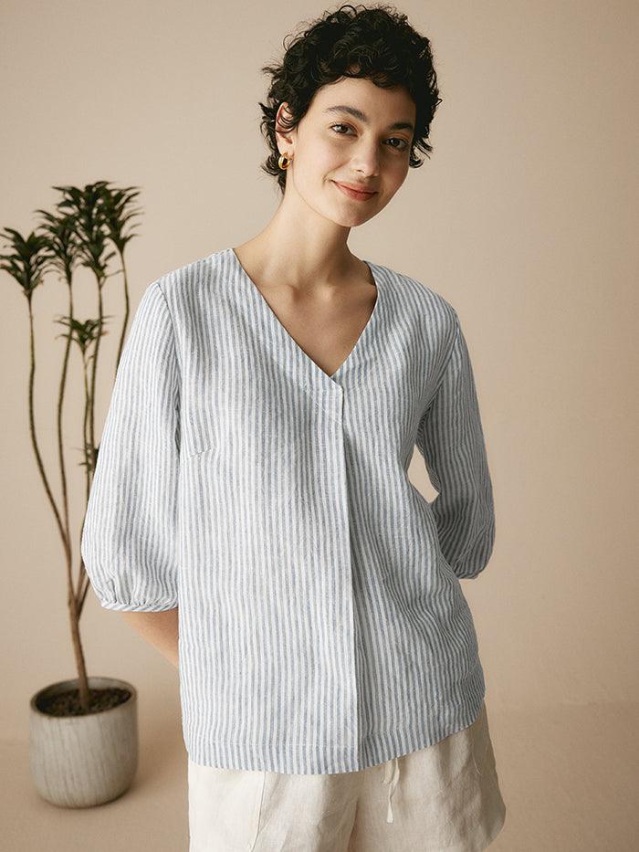 100% Linen Puff Sleeves Top LEAH by LINTICO