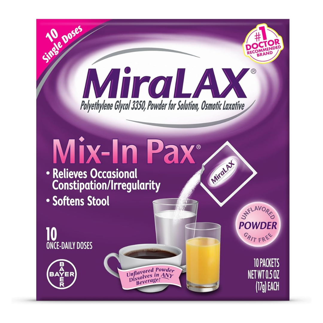 MiraLAX Laxative Powder Packets Polyethylene Glycol 3350 (10 x 17g) by Farmacias Savia