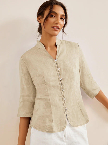 100% Linen Hand Button Fitted Jacket AMELIA by LINTICO