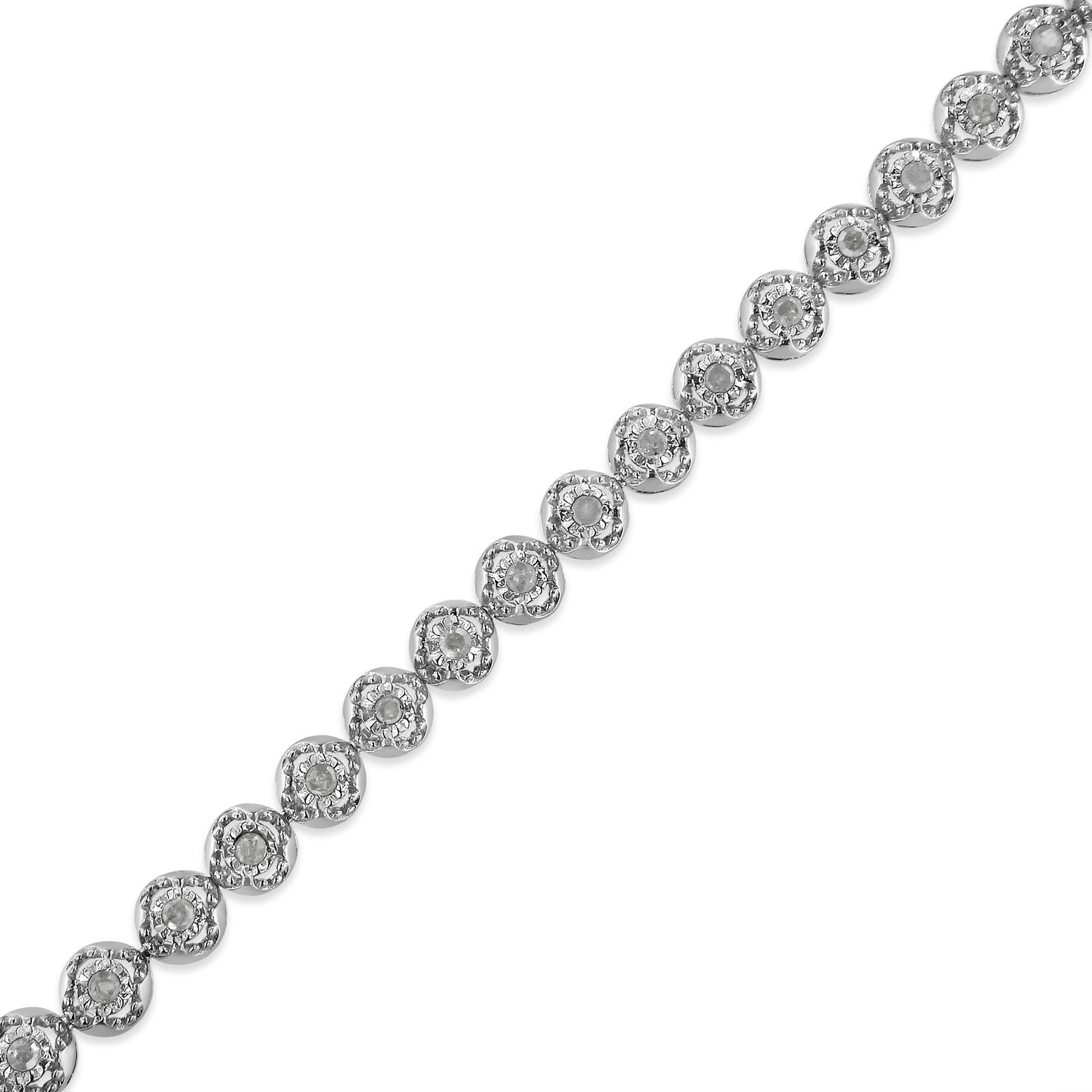 .925 Sterling Silver 1.0 Cttw Diamond Miracle-Plate Open Quatrefoil Flower Circle-Link 7" Tennis Bracelet (I-J color, I3 clarity) by Bids.com