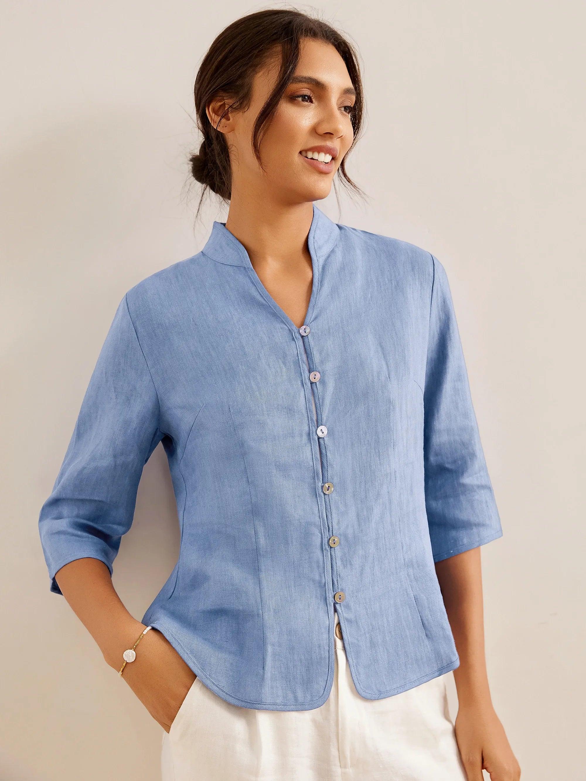 100% Linen Hand Button Fitted Jacket AMELIA by LINTICO