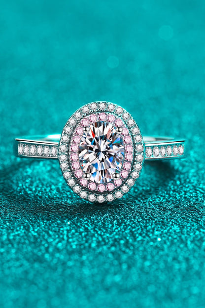 1 Carat Pink Oval-Cut Sparkala™ 925 Sterling Silver Halo Ring by Sparkala