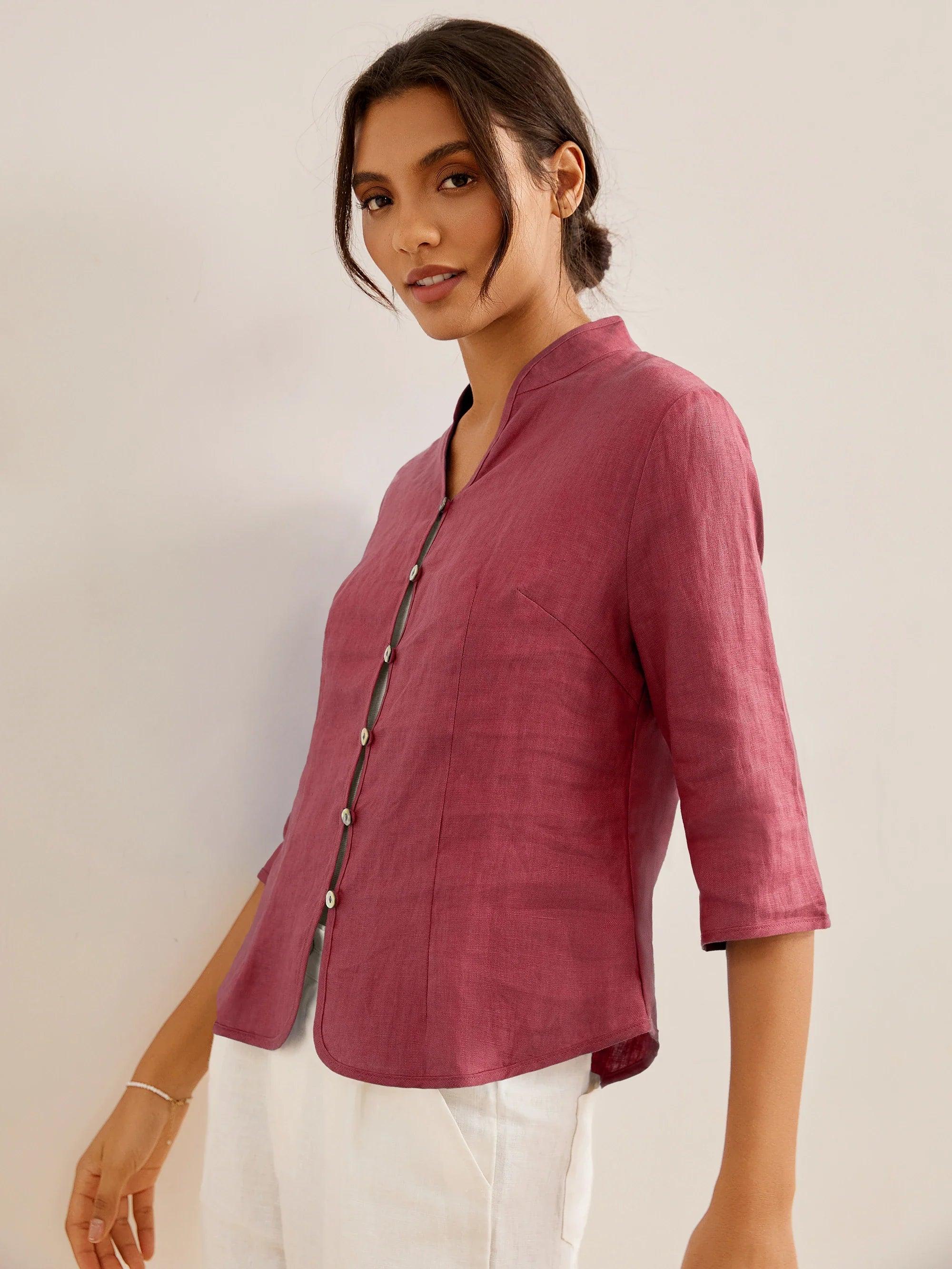 100% Linen Hand Button Fitted Jacket AMELIA by LINTICO