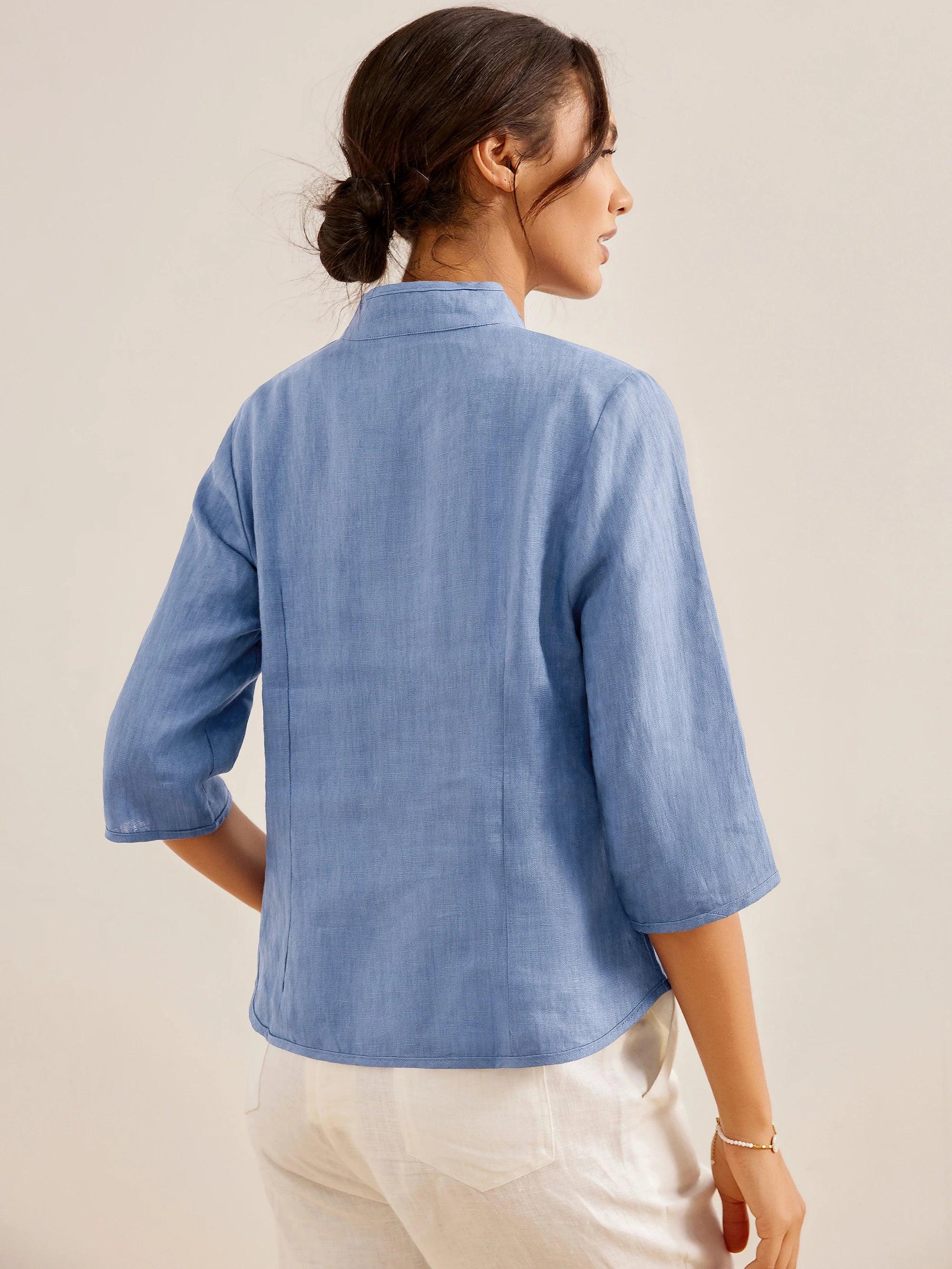 100% Linen Hand Button Fitted Jacket AMELIA by LINTICO