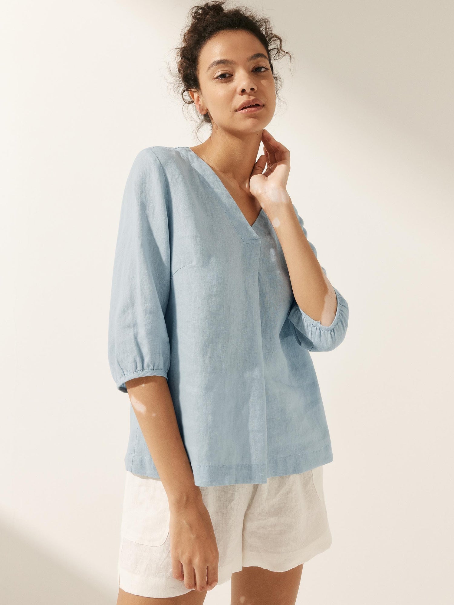 100% Linen Puff Sleeves Top LEAH by LINTICO
