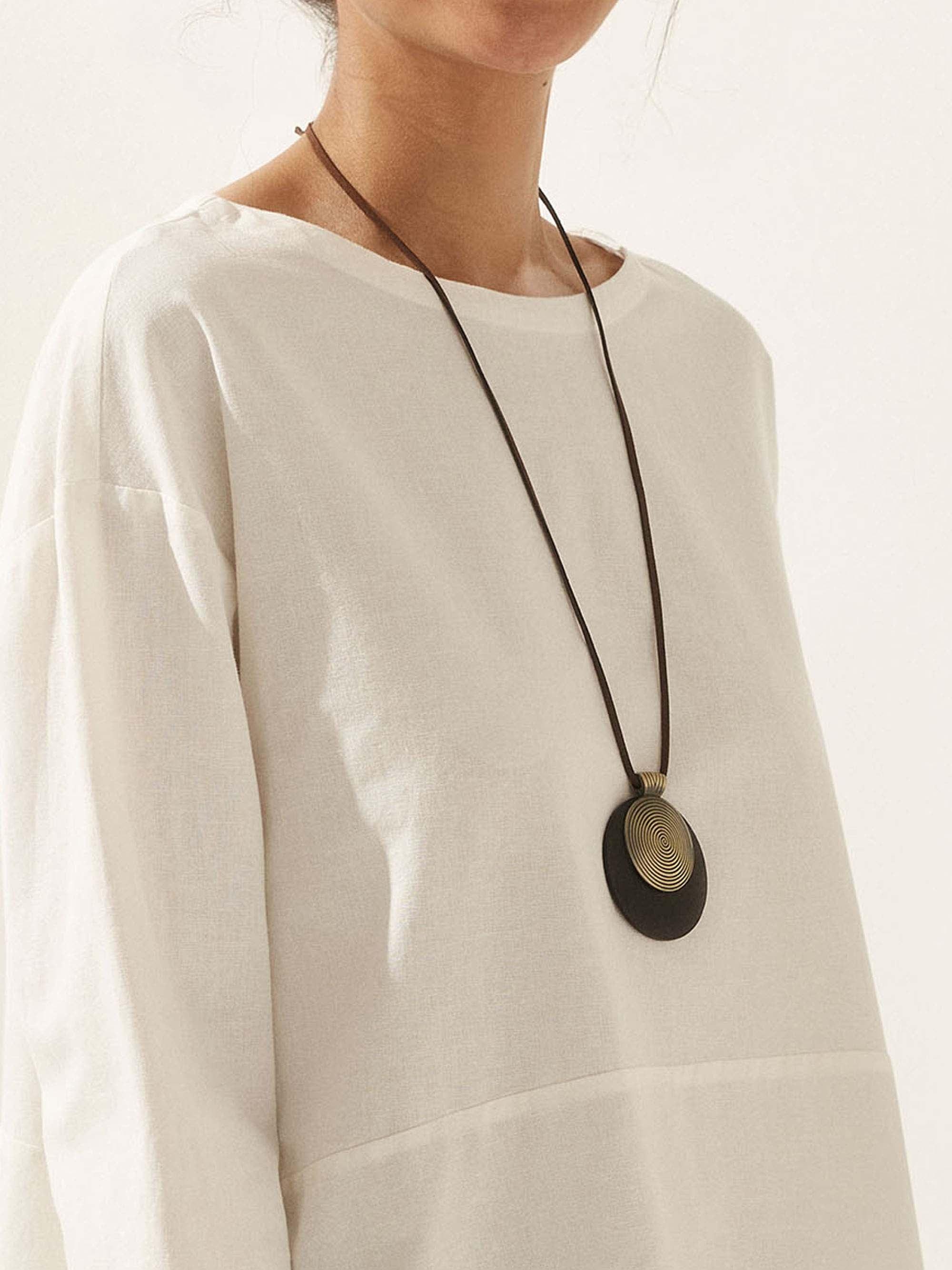 Vintage Wooden Rings Long Necklace by LINTICO