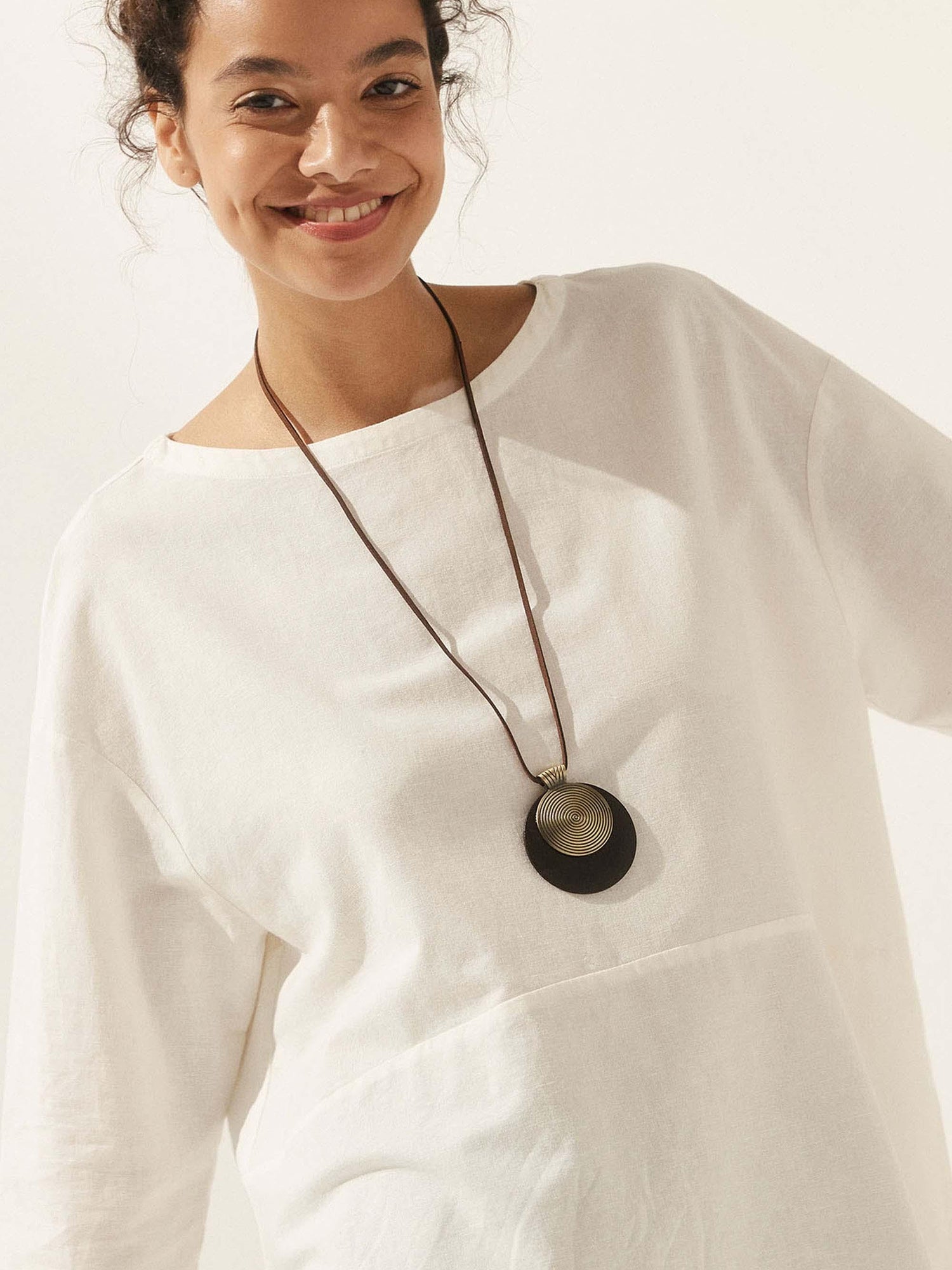 Vintage Wooden Rings Long Necklace by LINTICO