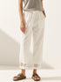 Linen Hollow Lace Stitching Elastic Waist Ankle Length Pants RITA by LINTICO