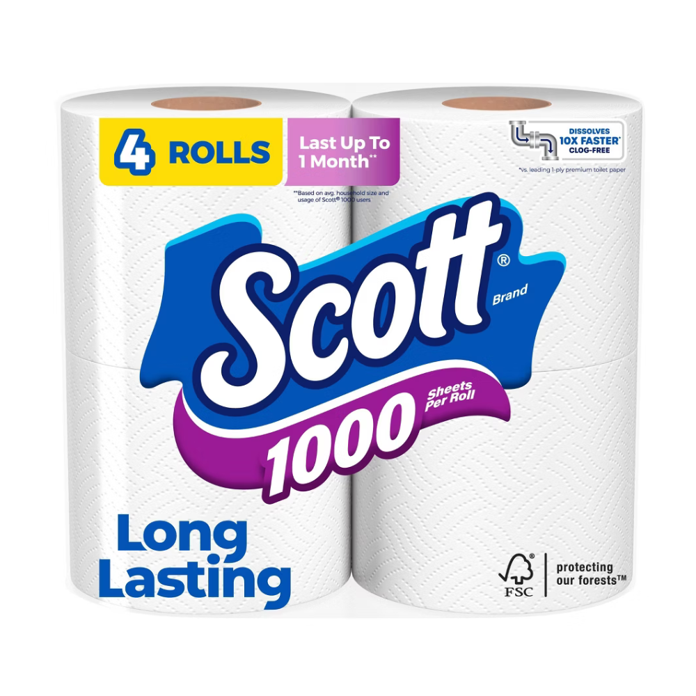 Scott 1000 Septic Safe Toilet Paper 4 Rolls (1 Ply) by Farmacias Savia