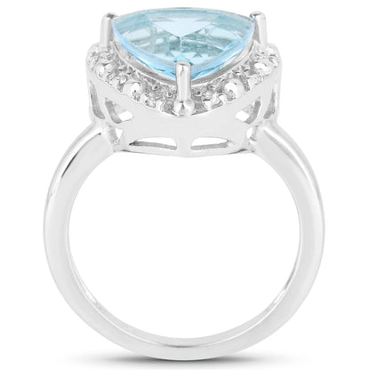 5.05 Carat Genuine Blue Topaz and White Topaz .925 Sterling Silver Ring