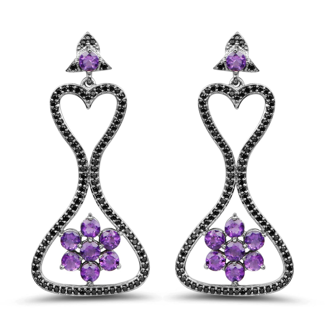 6.31 Carat Genuine Amethyst &amp; Black Spinel .925 Sterling Silver Earrings