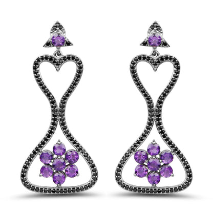 6.31 Carat Genuine Amethyst &amp; Black Spinel .925 Sterling Silver Earrings