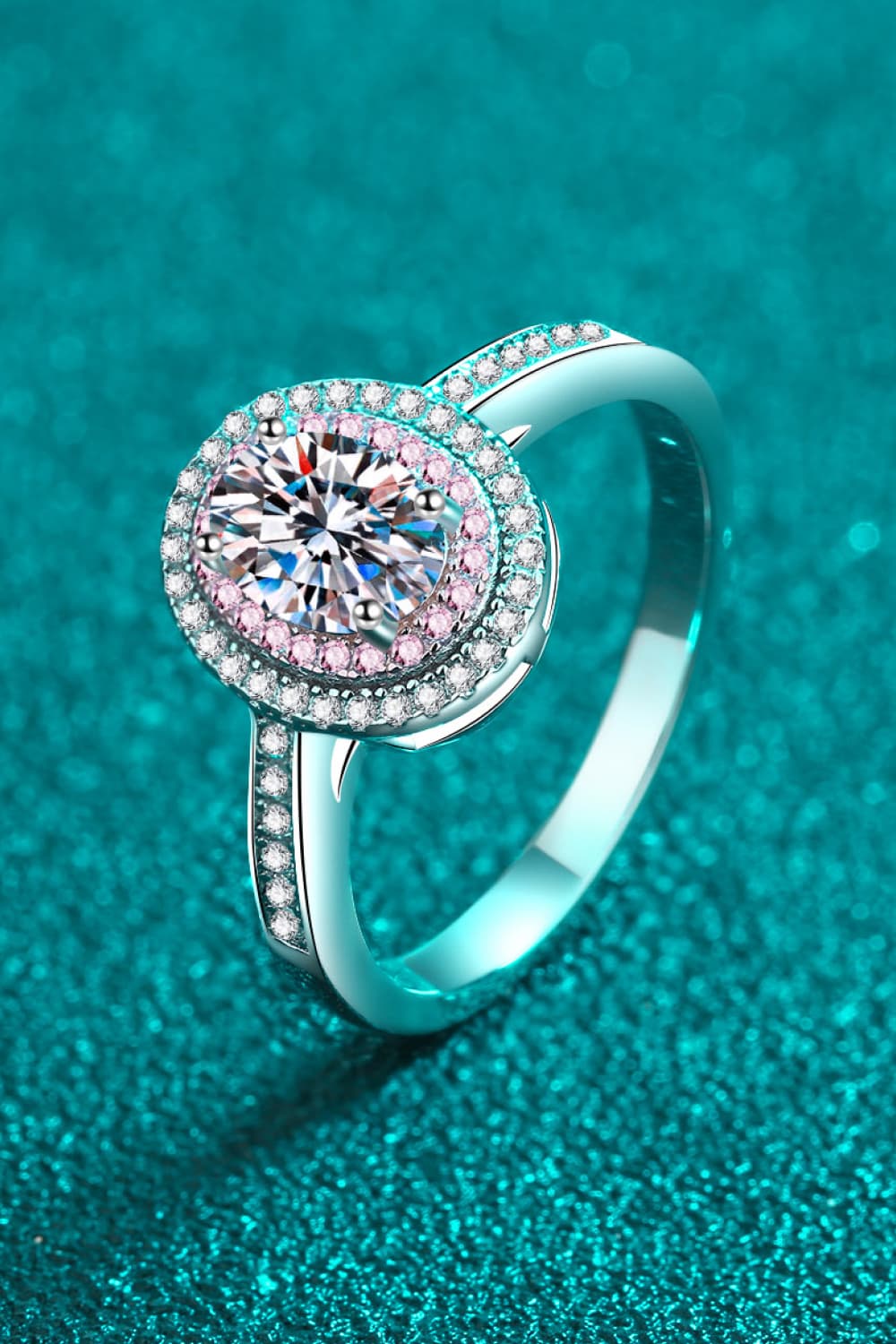 1 Carat Pink Oval-Cut Sparkala™ 925 Sterling Silver Halo Ring by Sparkala