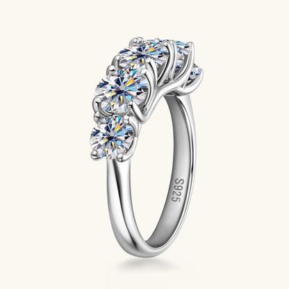 3.6 Carat 5 Stone Brilliant Round Cut Sparkala™ Pure Sterling Silver 5 Stone Ring by Sparkala