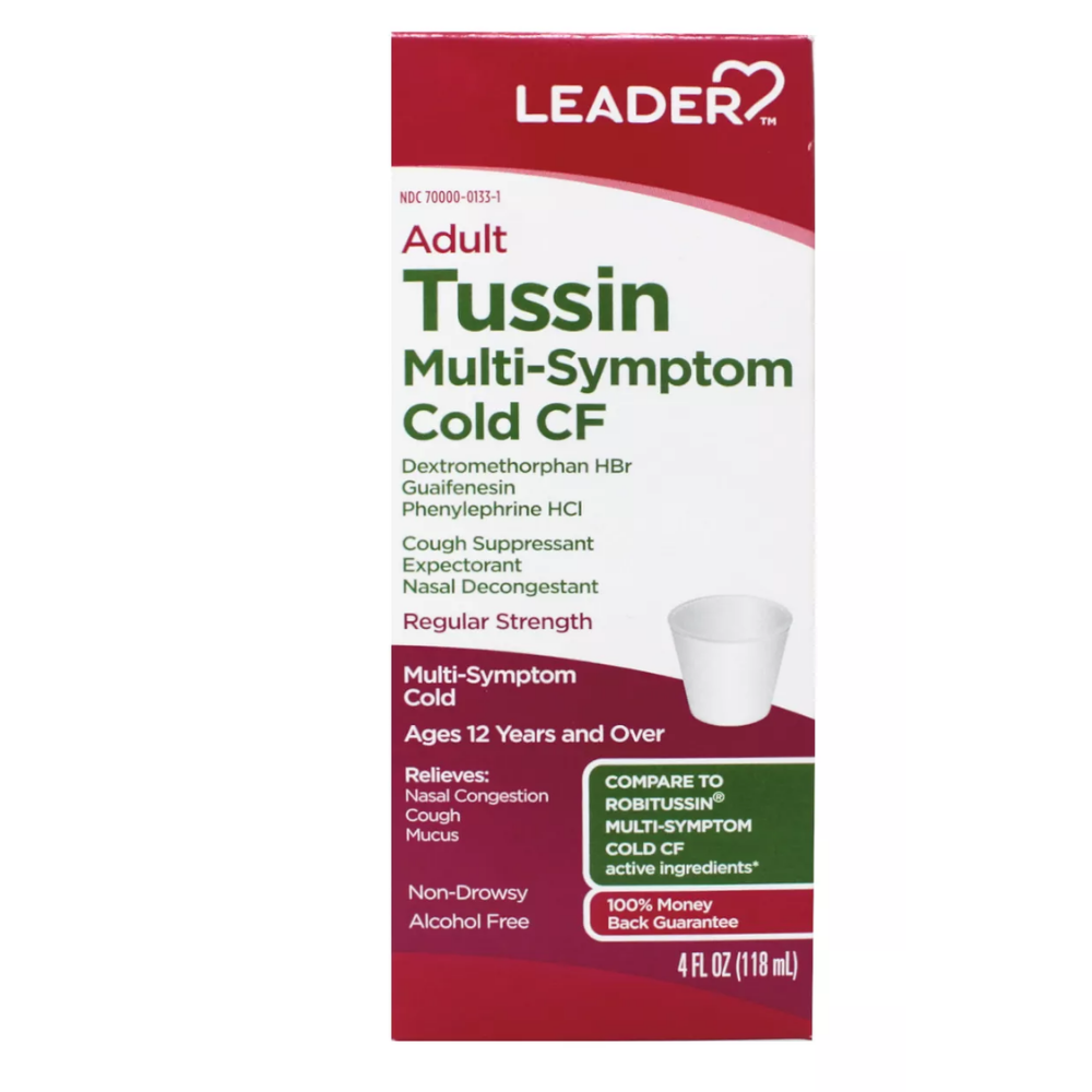 Leader Adult Tussin Multi-Symptom Cold CF Regular Strength (4 oz) by Farmacias Savia
