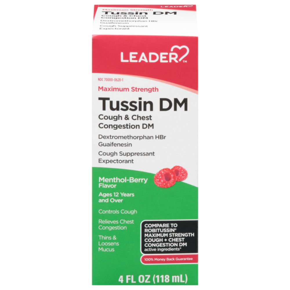 Leader Tussin DM Maximum Strength Menthol-Berry Flavor Cough &amp; Chest Congestion (4 oz) by Farmacias Savia