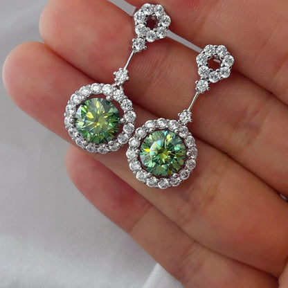 4 Carat Crystal Drop Dangle Earrings with Round Halo Design by Sparkala