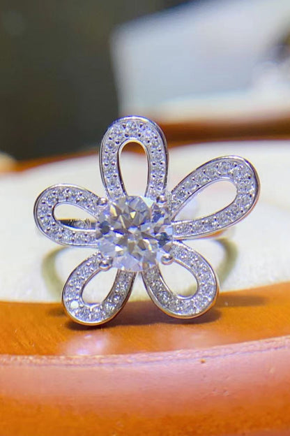 1 Carat Brilliant Round Cut Sparkala™ Flower-Shaped Open 925 sterling silver Ring by Sparkala