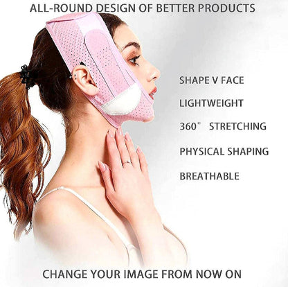SLIM FACE SLIMMING BAND FACIAL BELT DOUBLE CHIN REDUCER V LINE FACE LIFT anti SNORE WRINKLE FACE BANDAGE DOUBLE CHIN STRAP SAGGING FACE CONTOUR JAWLINE TIGHTEN STRAP 1PK by Korean Skin Care