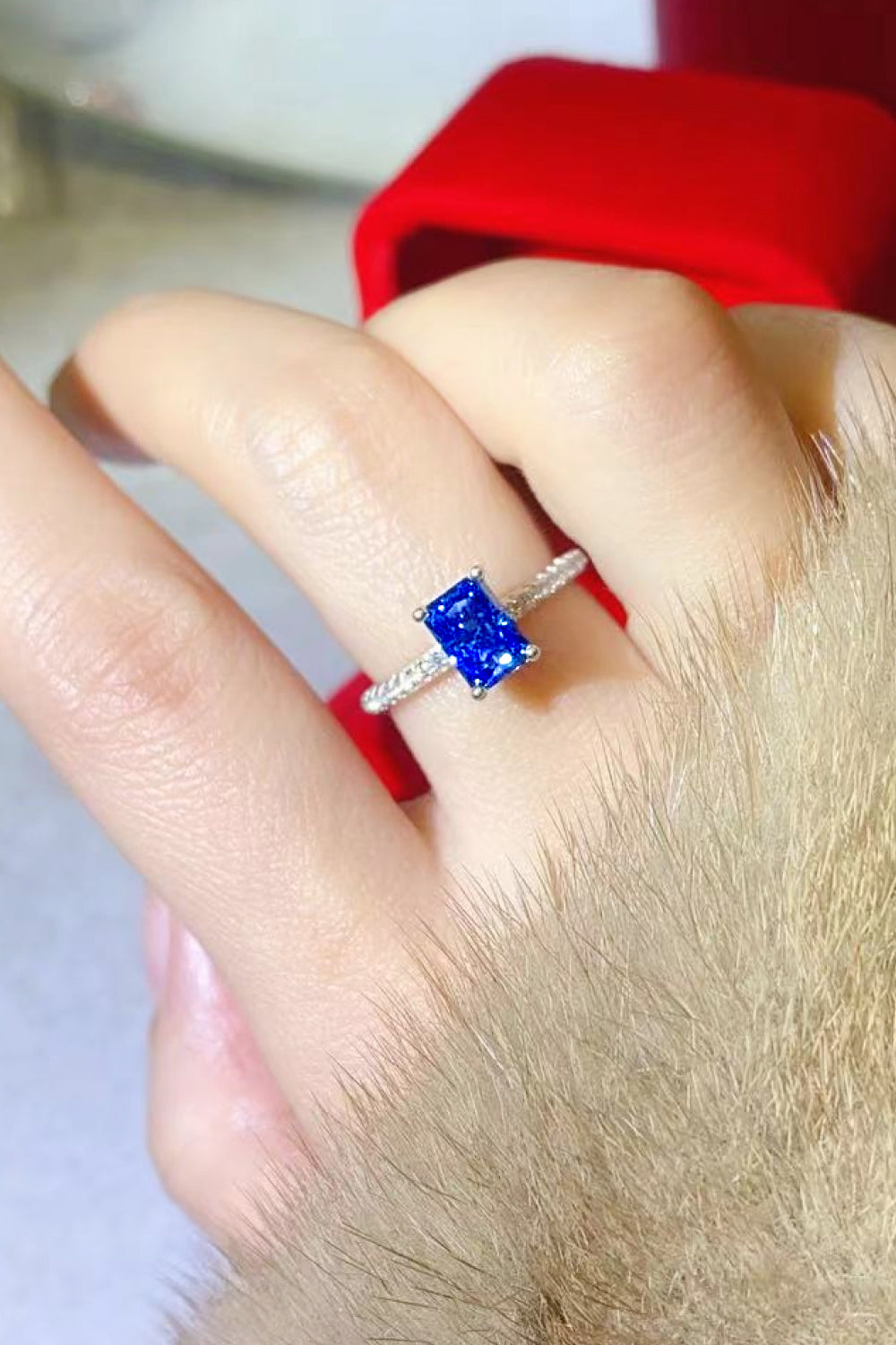 1 Carat Sparkala™ Platinum Over Pure Sterling Silver Rectangle Ring in Blue by Sparkala