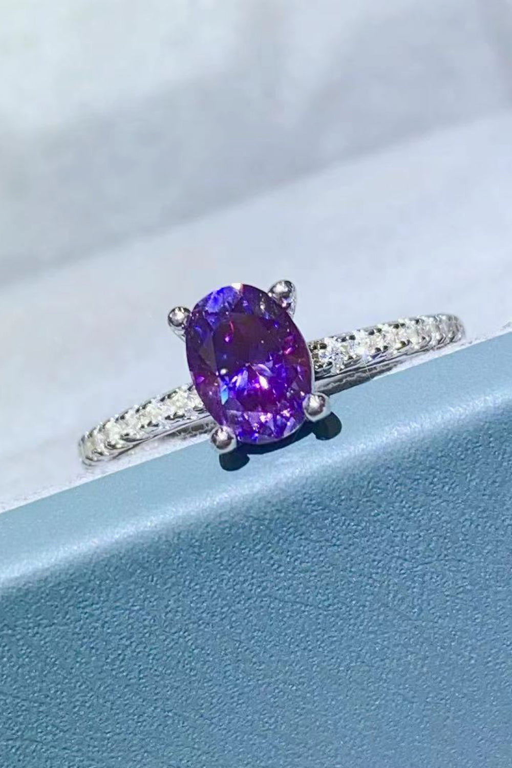 1 Carat Purple Purple Oval-Cut Sparkala™ 4-Prong Ring (Platinum Over Pure Sterling Silver) by Sparkala