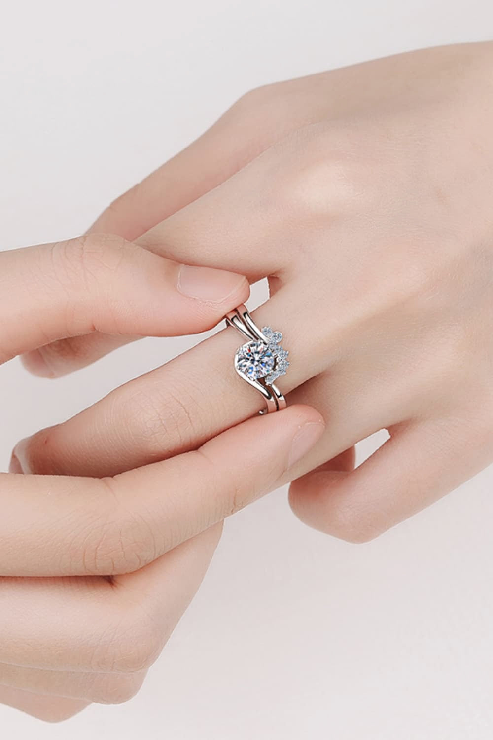 Brilliant Round Cut Sparkala™ Rhodium-Plated Two-Piece Ring Set by Sparkala