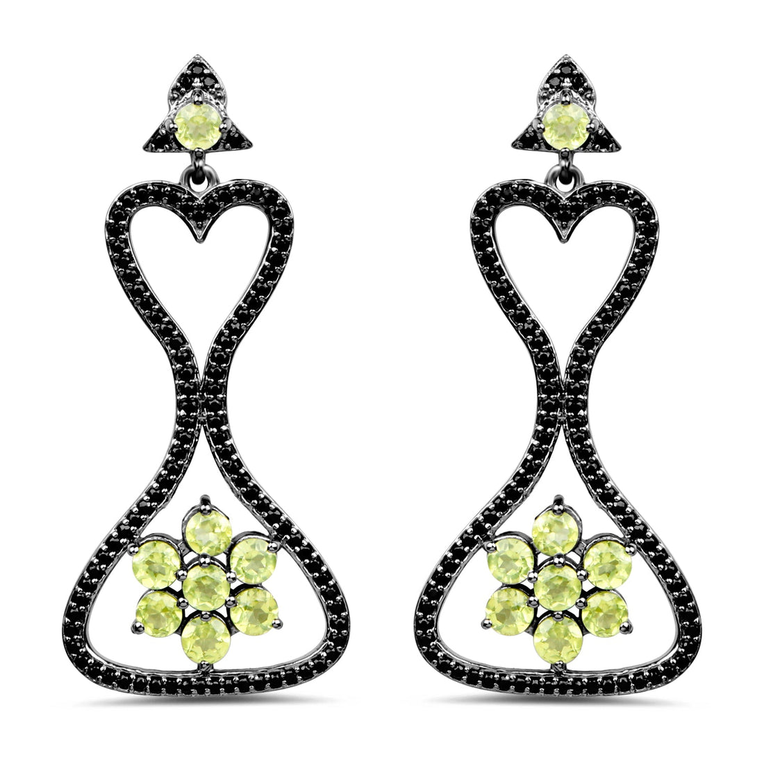 6.93 Carat Genuine Peridot and Black Spinel .925 Sterling Silver Earrings