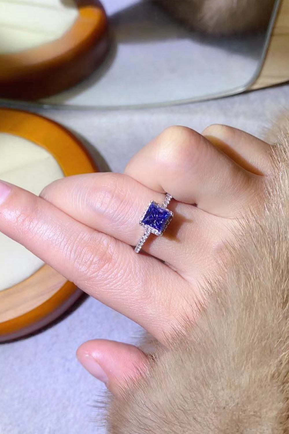 1 Carat Blue Princess-Cut Sparkala™ Platinum Over Pure Sterling Silver Square Ring by Sparkala