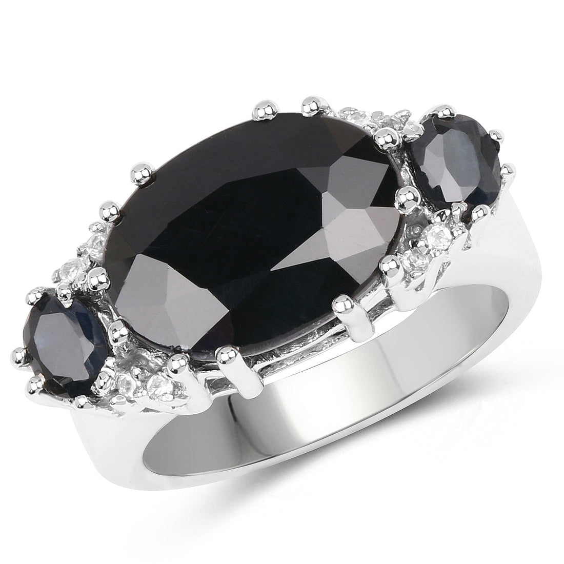 8.62 Carat Genuine Black Sapphire &amp; White Topaz .925 Sterling Silver Ring