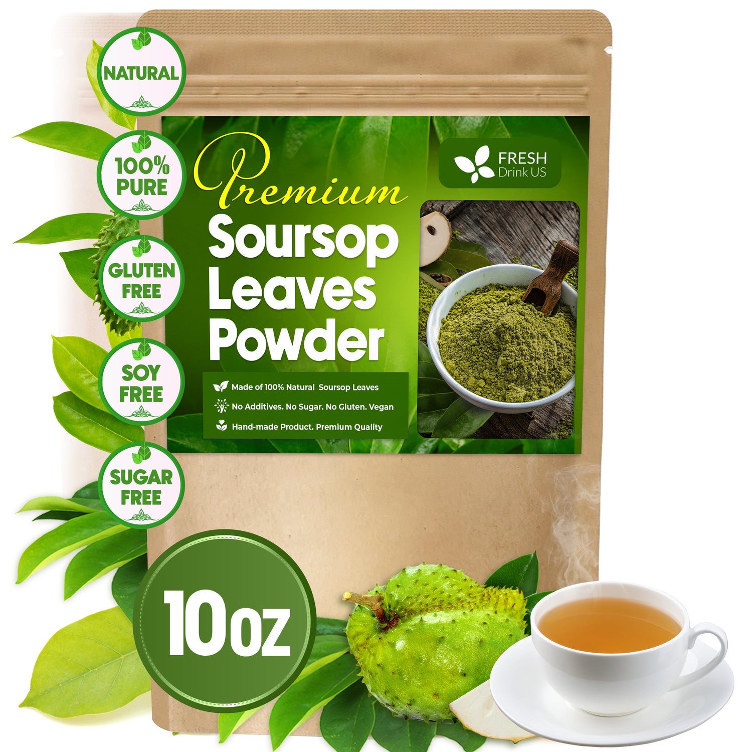 Premium Soursop Leaves Tea bags, Dried Soursop Leaves, Soursop Leaf Powder, Guanabana Leaves Tea, Hoja Guanabana Tea by FreshDrinkUS - Natural and Premium Herbal Tea