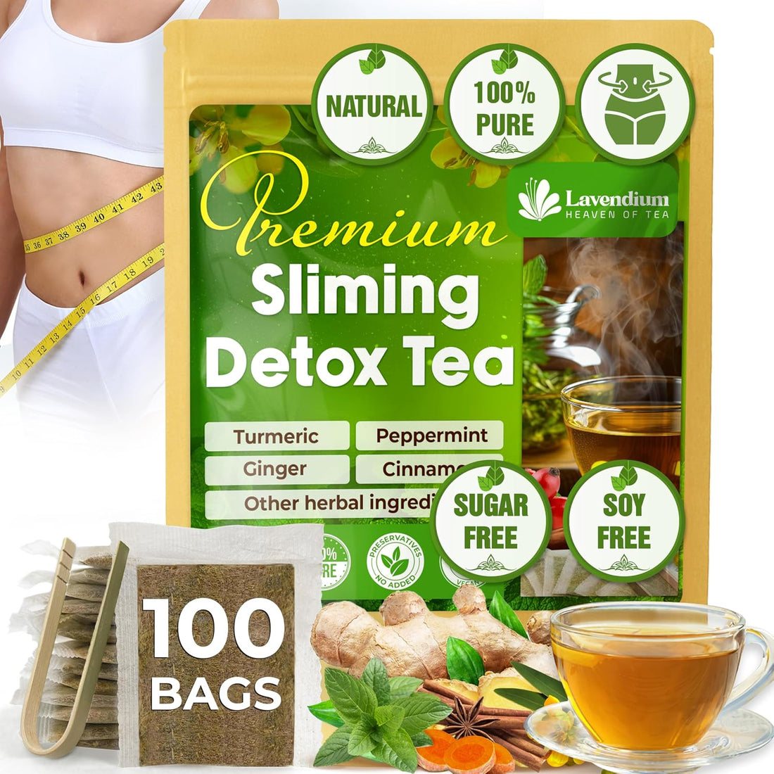 SIimming Detox Tea Caffeine Free - Herbal Tea with Chamomile, Hibiscus Tea &amp; Ginger Root by FreshDrinkUS - Natural and Premium Herbal Tea
