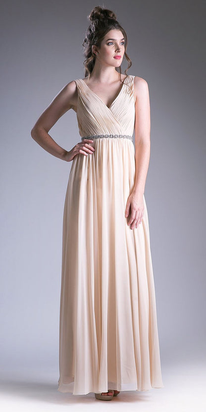 Cinderella Divine 1001 Ruched V-Neck A-line Long Chiffon Dress by DiscountDressShop