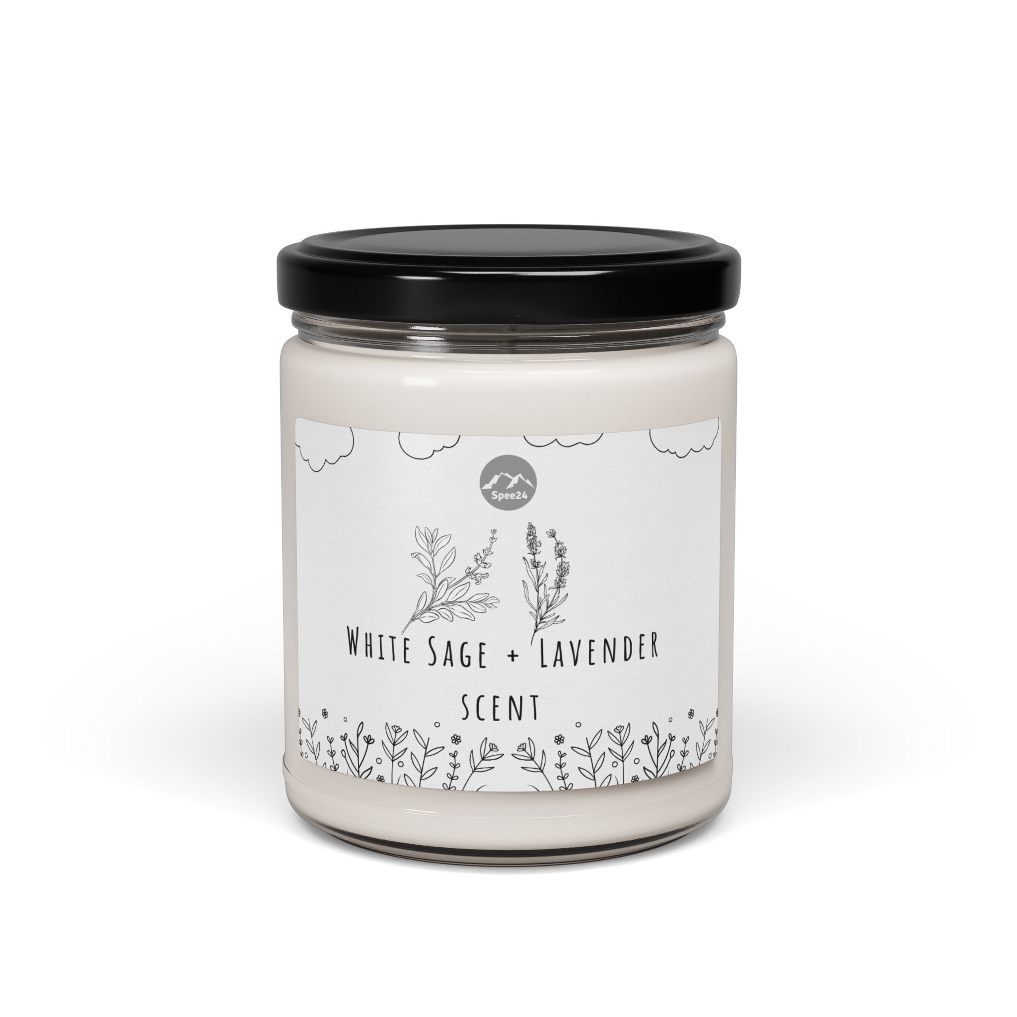 White Sage Lavender Scented Soy Candle | Calm Relaxation Gift, Aromatherapy Candle, Home Decor, Self-Care, Eco-Friendly -- 9oz by Spee24, LLC