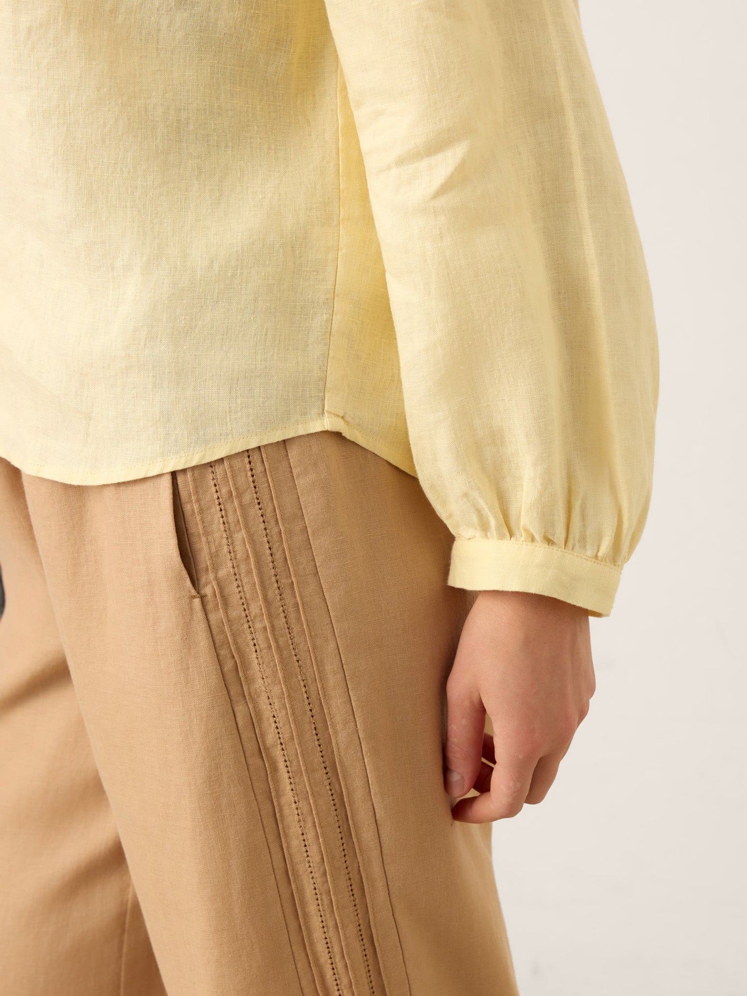 100% Linen Lace-Up Shirred Lantern Sleeve Blouse DOROTHEA by LINTICO