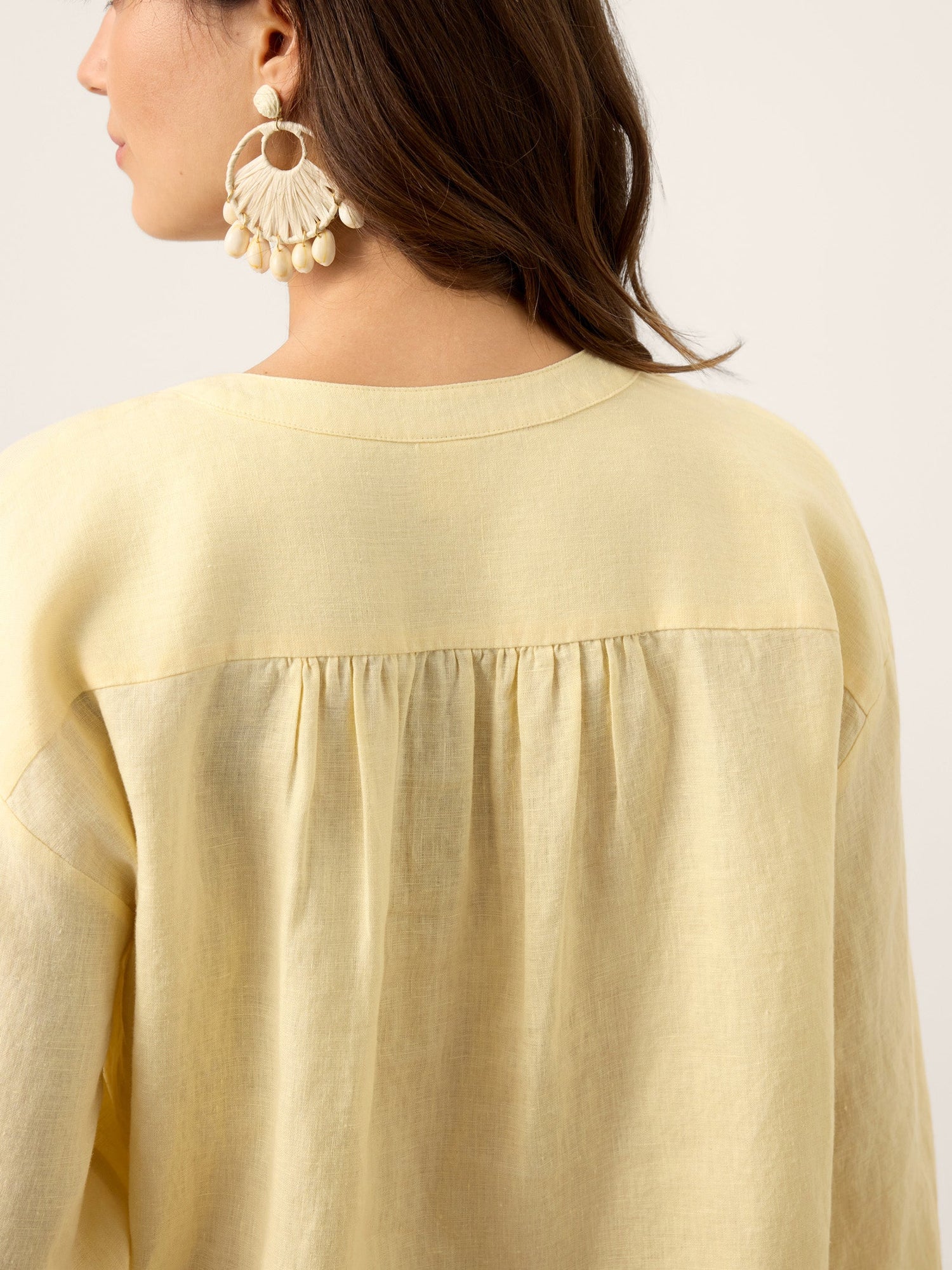 100% Linen Lace-Up Shirred Lantern Sleeve Blouse DOROTHEA by LINTICO