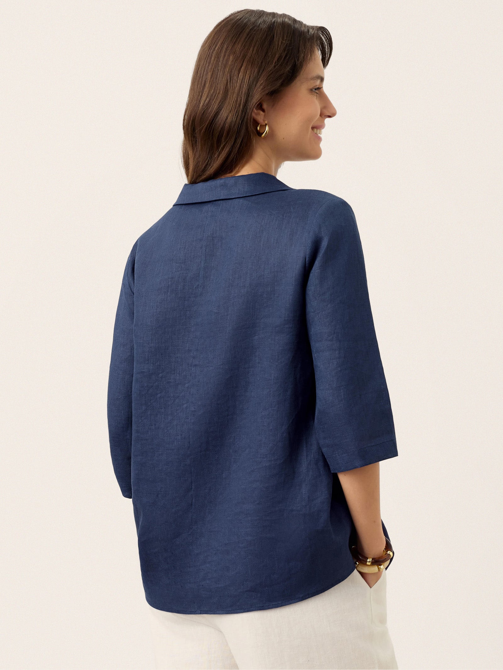 100% Linen Asymmetric Collar Inverted Pleat Top OTTILIE by LINTICO