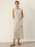 100% Linen Beaded Crew Neck Midi Dress with Belt BELLA by LINTICO