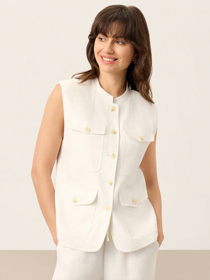 Linen Four-Pocket Tailored Sleeveless Vest COSIMA by LINTICO