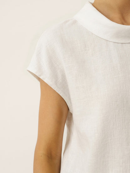 100% Linen Cap Sleeve Soft-Fold Collar Top YVONNE by LINTICO