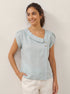 100% Linen Crescent Collar Flutter Sleeve Top FARA by LINTICO