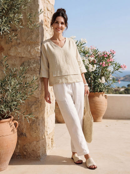 100% Linen Drop Shoulder Asymmetric Layered Hem Overtop VIOLA by LINTICO