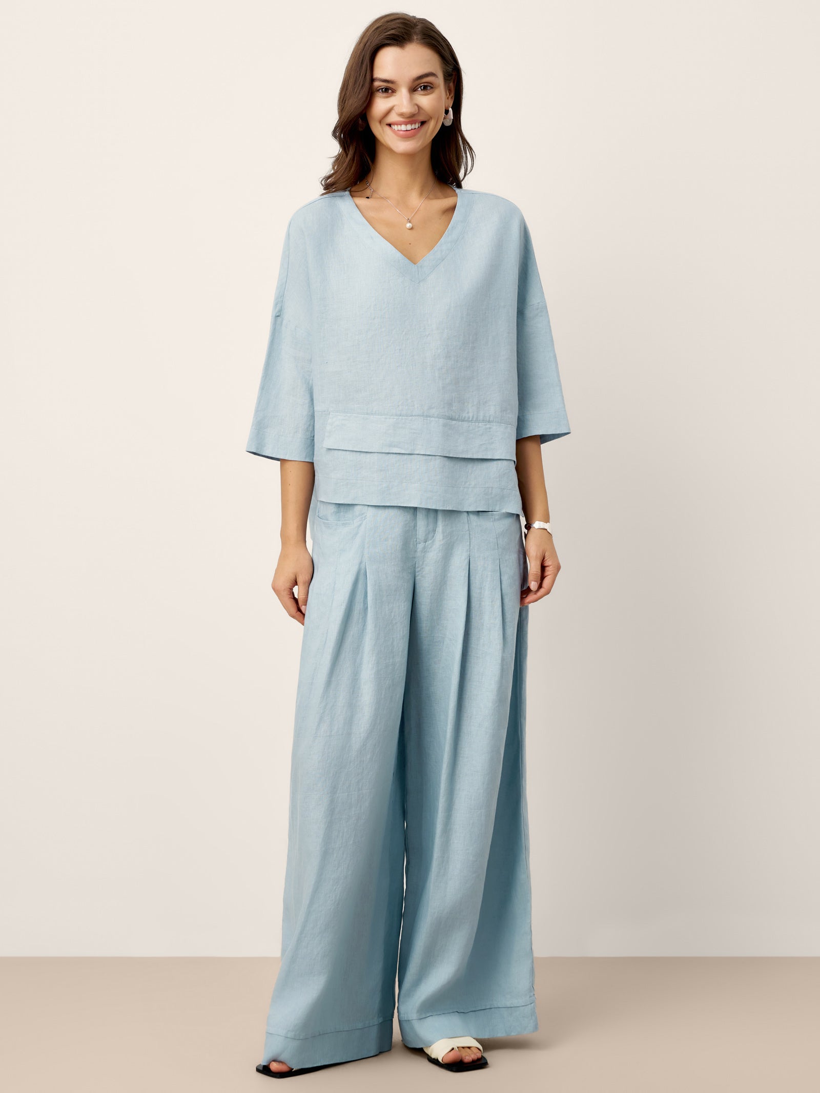 100% Linen Drop Shoulder Asymmetric Layered Hem Overtop VIOLA by LINTICO
