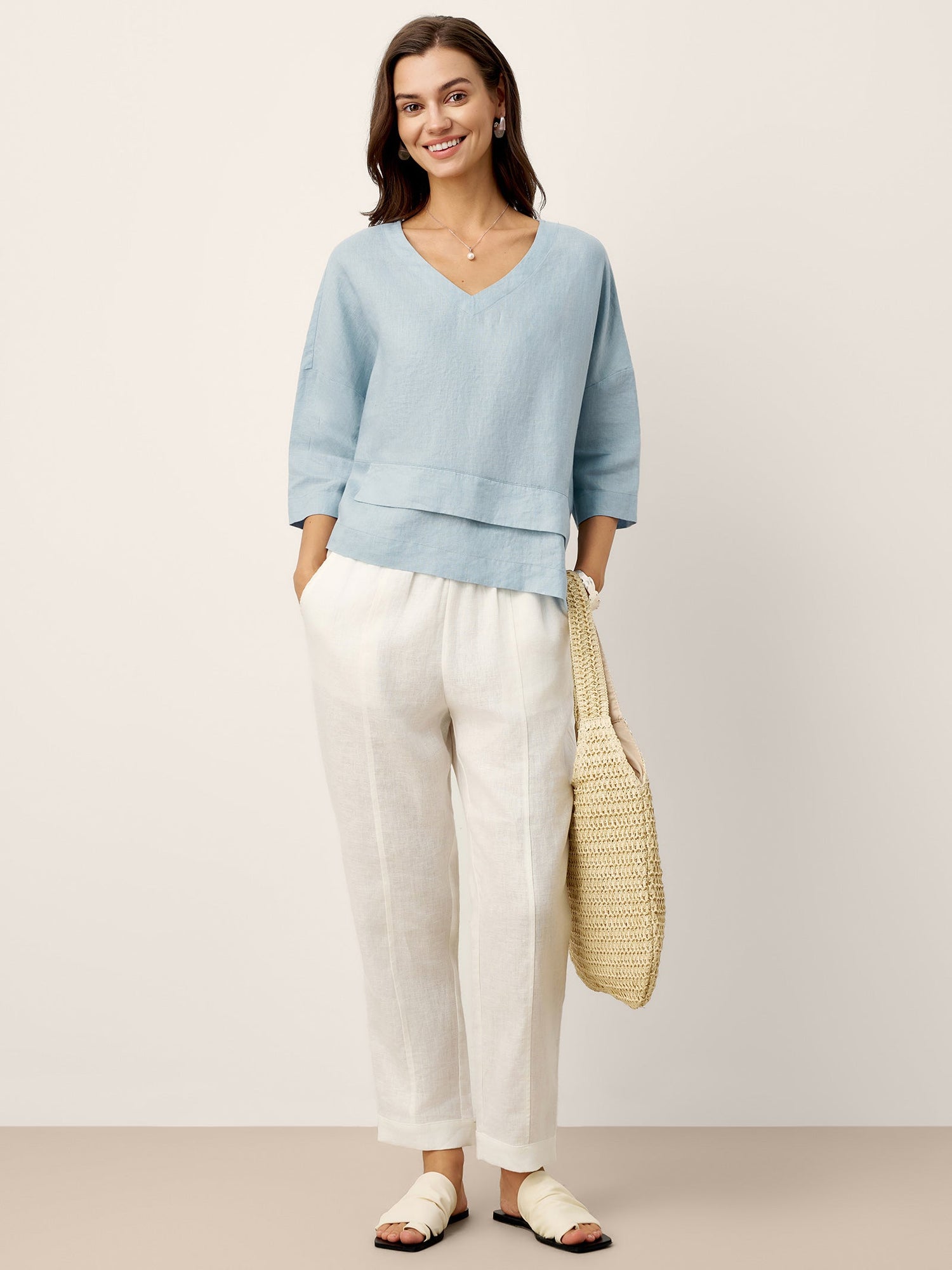 100% Linen Drop Shoulder Asymmetric Layered Hem Overtop VIOLA by LINTICO