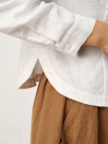 100% Linen Small Collar Curved Hem Tailored Shirt AVELINE by LINTICO
