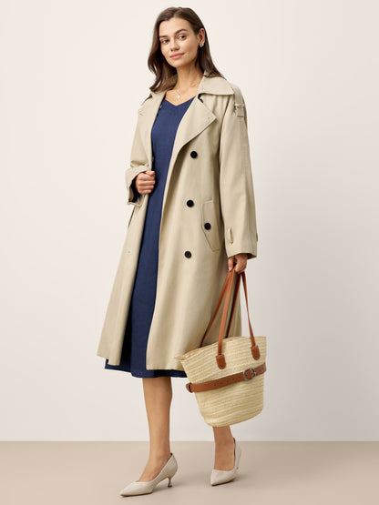 100% Linen Gathered Waist Flap Detail Midi Dress DIANA by LINTICO