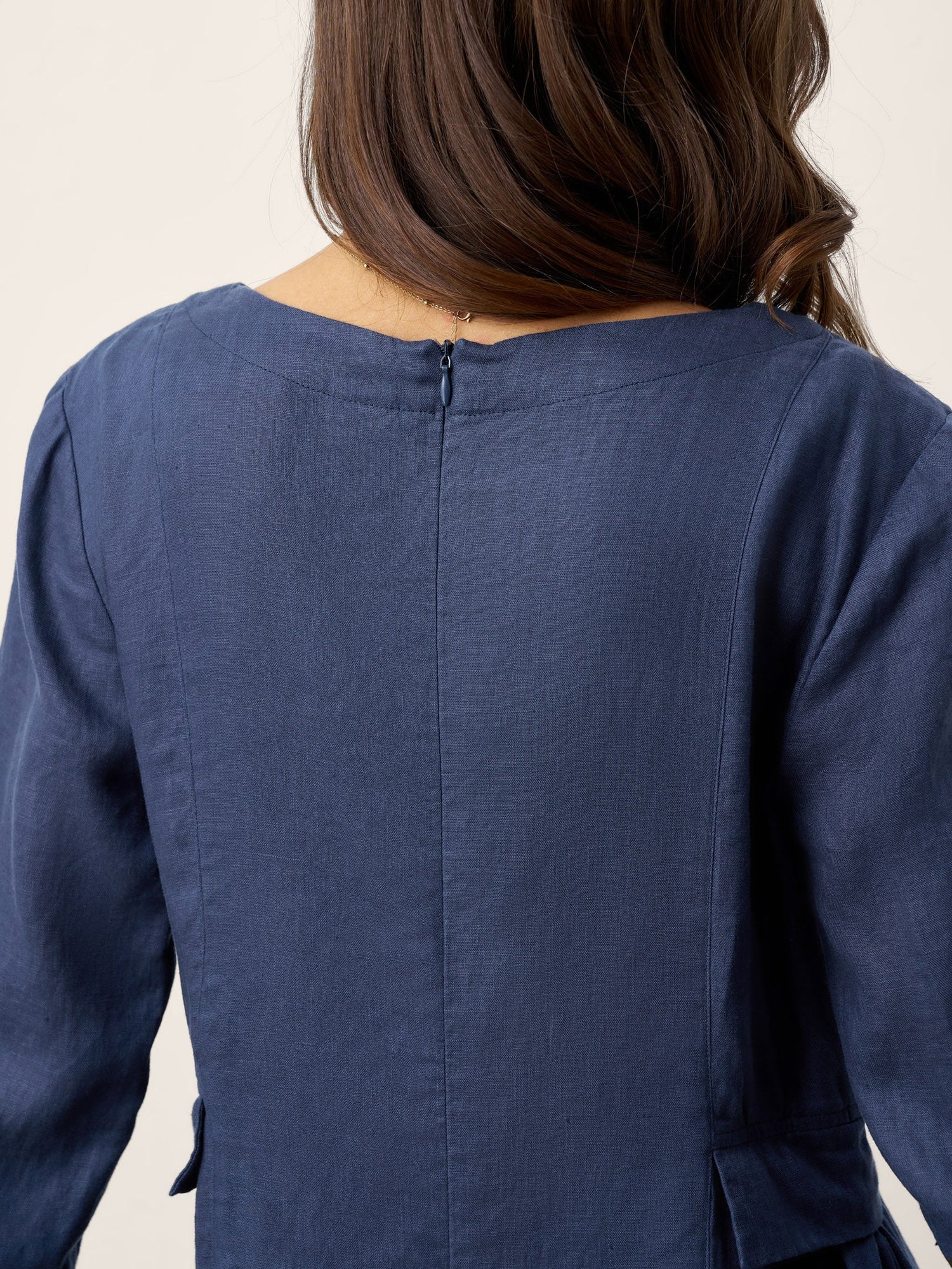 100% Linen Gathered Waist Flap Detail Midi Dress DIANA by LINTICO