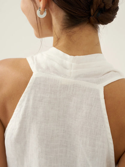 100% Linen Halter Neck Tie-Front Crop Top FAYE by LINTICO