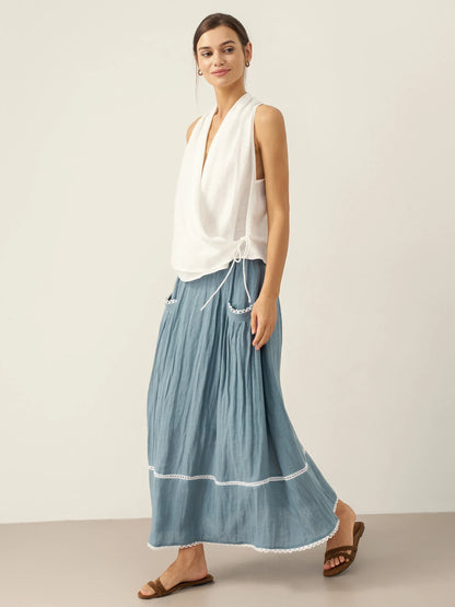 100% Linen Halter Neck Tie-Front Crop Top FAYE by LINTICO